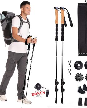 Laniti Nordic Walking Sticks – Adjustable Hiking Poles Expandable to 54" – Lightweight Trekking Poles with 10 Tips – Shock-Absorbing Carbon Fiber & Aluminum – for Men, Women